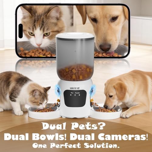 Automatic Cat Feeder 2 Cats, Dual Camera Timed Pet Food Dispenser