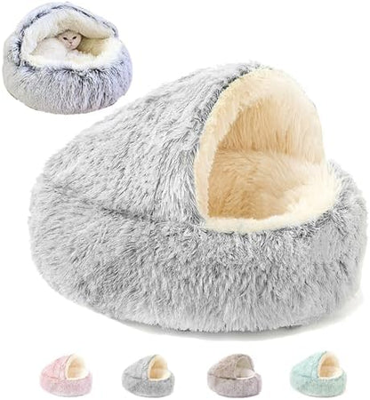 Keep Warm Lapcatz Nest Bed, Cat Bed Round Fluffy Hooded Cat Bed Cave, Anti-Slip Bottom and Machine Washable,Removable Washable Round Beds for Small Medium Pets (Grey,Medium)