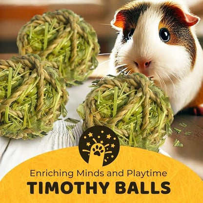 SunGrow Timothy Balls for Rabbits, Chew Toys for Oral Care & Digestion, High Fiber Hay Treats for Bunnies, Guinea Pigs & Small Pets, Teeth Trimmer & Encourage Foraging Instincts, 3 Pcs