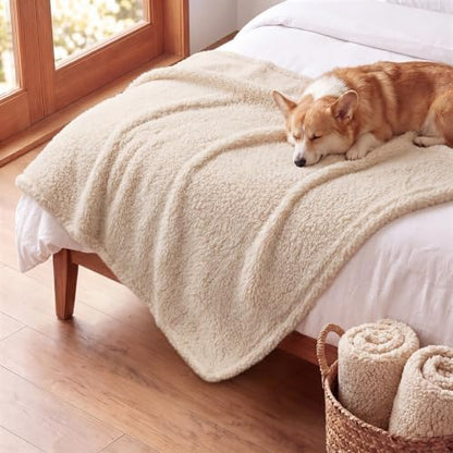 1 Pack 3 Calming Blankets Fluffy Premium Fleece Pet Blanket Soft Sherpa Throw for Dog Puppy Cat Beige Large (41" x31'')