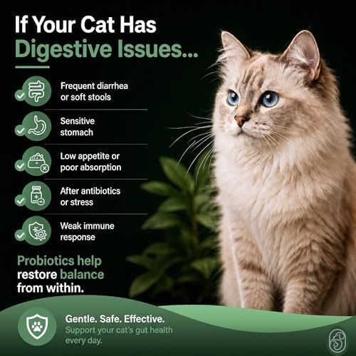 Cat Probiotic Powder for Digestive Balance & Gut Health – Daily Pet Supplement with Pumpkin, Papaya & 6 Probiotic Strains – Supports Gut Flora & Digestive Comfort – 120 Scoops
