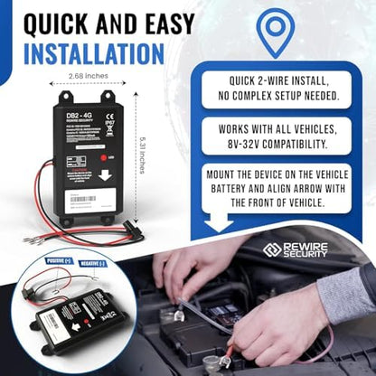 REWIRE SECURITY DB2-4G GPS Tracker for Vehicles – Real-Time Vehicle Tracking Device for Car, Van, Motorhome | Easy Battery Install | Live App Tracking | 4G Fleet Tracking | Low Cost Plan | Free Trial