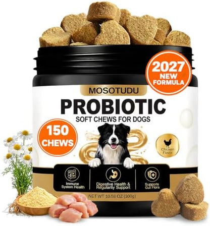 Probiotics for Dogs - Gut Health, Immune Support, Diarrhea, Gas & Constipation Care | with Prebiotics, Digestive Enzymes & Pumpkin - Dog Probiotic Soft Chews, 150 Count