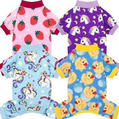 XPUDAC 4 Pack Dog Pajamas for Small Dogs Pjs Clothes Puppy Onesies, S
