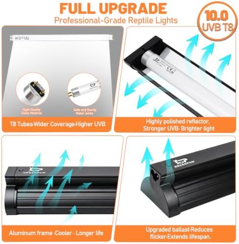 T8 10.0 UVB Reptile Light Fixture Kit 20W 24", with UV Sensor Card