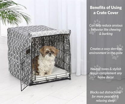 MidWest Homes for Pets Small Dog Crate Cover Featuring Teflon Fabric Protector, Poly-Cotton Privacy Kennel Cover Fits Most 24-inch Crates, Gray Designer Print, Washable, Reduces Barking