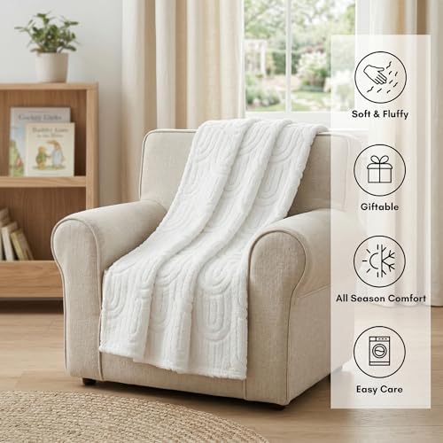 Americanflat 30x40 Jacquard Kids Throw Blanket - Soft and Breathable Mini Fleece Throw Blanket for Couch, Bed, Chair - Fleece Blankets Perfect for Home, Bedroom, or Outdoor - Rainbow Design in Cream