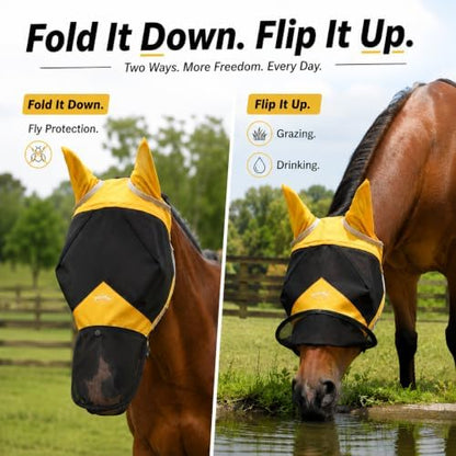 Horse Fly Mask for Horses with Ears and Nose Cover