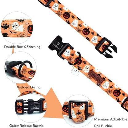 Lionheart glory Halloween Dog Collar-Pumpkin Ghosts Fall Dog Collars with Cute Ghost Pendant Soft Adjustable Collar for Small Dogs Girls Boys Collars Party Pet Gift