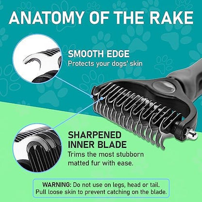 Maxpower Planet Pet Grooming Brush - Double Sided Undercoat Rake for Dogs and Cats, Extra Wide, Reduce Shedding by 95%, Grey
