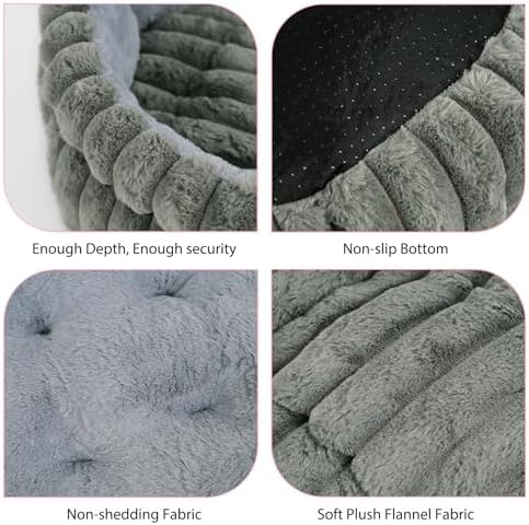 Cat Bed Kitten Bed,Round Dog Bed Cat Bed for Indoor, Soft Plush Fluffy Washable Round Sleeping Pet Bed for Puppy and Kitten with Anti-Slip Bottom (20×20 inch, Grey)