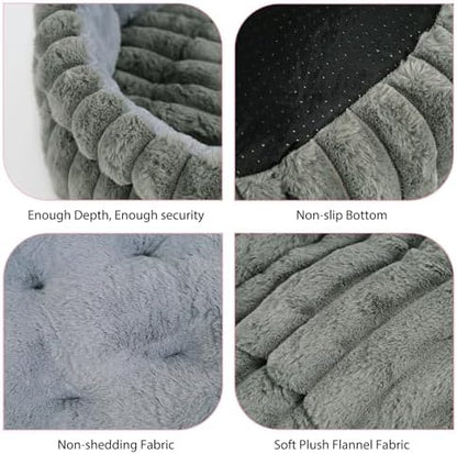 Cat Bed Kitten Bed,Round Dog Bed Cat Bed for Indoor, Soft Plush Fluffy Washable Round Sleeping Pet Bed for Puppy and Kitten with Anti-Slip Bottom (20×20 inch, Grey)