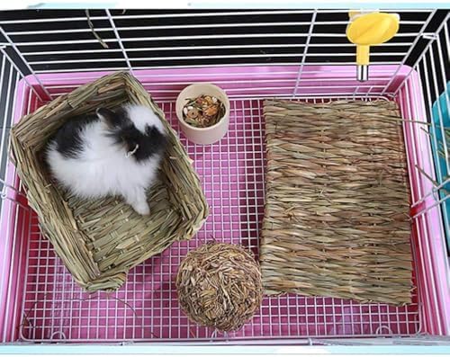 Hamiledyi 15 Pack Rabbit Grass Mat Natural Woven Bed Mat for Bunny Bedding