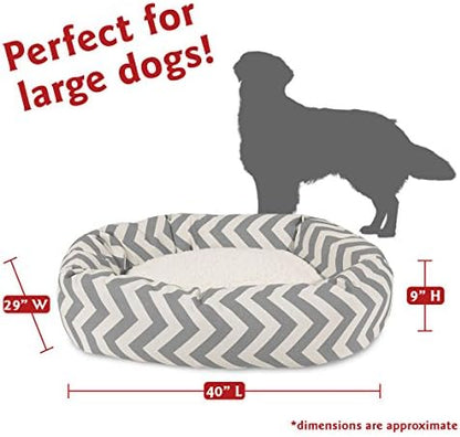 Majestic Pet 40 Inch Chevron Sherpa Calming Dog Bed Washable – Cozy Soft Round Dog Bed with Spine for Head Support - Fluffy Donut Dog Bed 40x29x9 (inch) – Round Pet Bed Large - GRAY