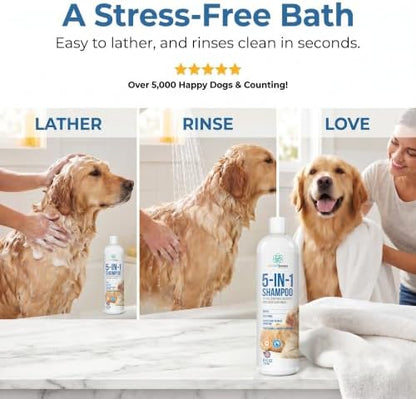 8 floz 5 in 1 Dog Shampoo for Itchy Skin - Sensitive Skin Dog Shampoo for Smelly Dogs - Dog Shampoos & Conditioners - Made in The USA
