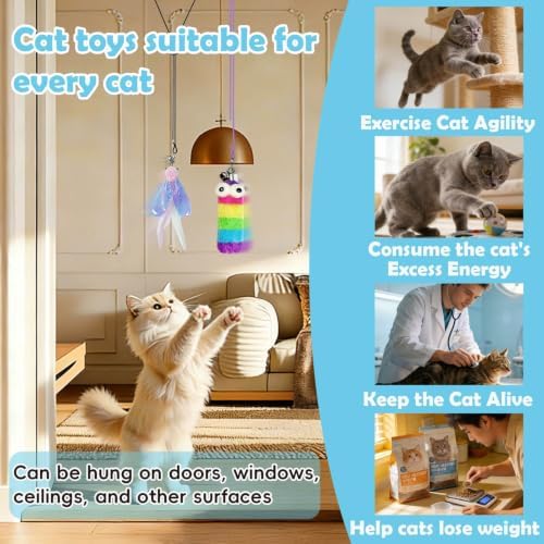 7-in-1 Kitten Toys for Indoor Cats with Washable Adhesive Suction Cup, Hanging Interactive Cat Toys, Silvervine Stick and Sisal Chew Rope Catnip Teething Toy for Bored Kitten (Pink)
