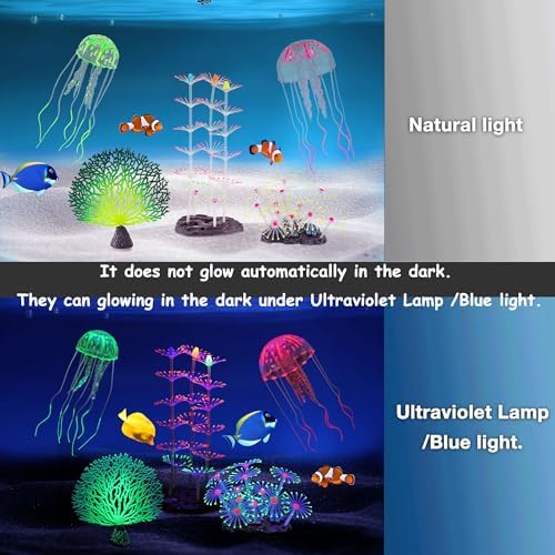 Lpraer 5 Packs Glow Aquarium Decorations Branch Coral Tree Glowing Jellyfish Simulation Glow Plant Glowing Effect Silicone for Fish Tank Decorations