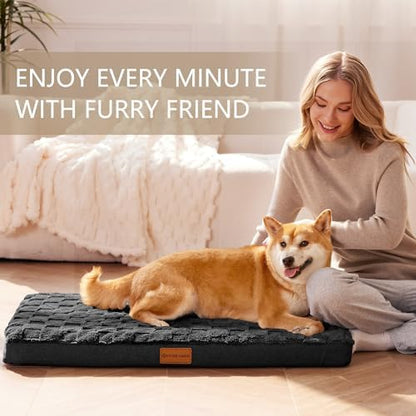 Patas Lague Orthopedic Large Dog Bed Washable Pet Crate Mat 56''X40'' Black