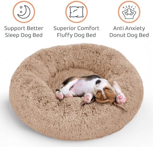 Calming Donut Dog Bed for Small Dogs, Round Dog Bed for Medium & Large Dogs