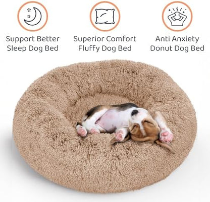 Calming Donut Dog Bed for Small Dogs, Round Dog Bed for Medium & Large Dogs