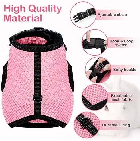 PETTOM Bunny Rabbit Harness with Stretchy Leash Cute Adjustable Buckle Breathable Mesh Vest for Kitten Small Pets Walking (Pink,XL)