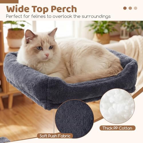 DORTALA Cat Tree for Indoor Cats, 66" Tall Cat Tower with 2 Condos, Sisal Scratching Posts, Plush Perch, Hammock, Dangling Balls, Multi-Level Pet Climbing Furniture Activity Center (Dark Gray)