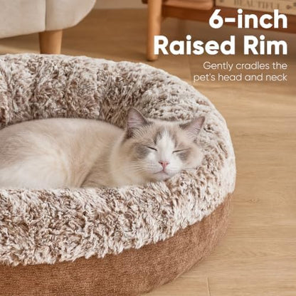 FUKUMARU Extra Thick Plush Dog Bed, Calming Donut, Anti-Anxiety & Washable