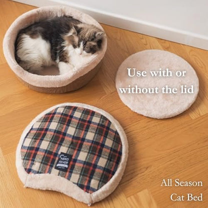 Cat Bed Cave - Enclosed Hideaway with Detachable Lid & Mat for Kitten (Redwhite)