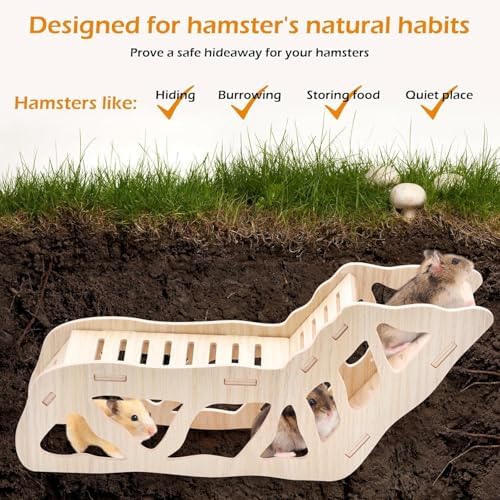 3-Piece Set Hamster Cage Accessories Wooden Hamster Platform Toys for Dwarf Syrian Hamsters Gerbils Other Small Pets