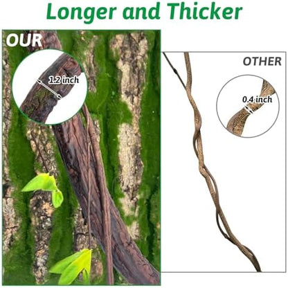 VCEPJH Extra Large Reptile Vines Thick Terrarium Plants 78 Inches Long Flexible Climbing Branch with Leaves Snake Tank Accessories Greenery Habitat Decor for Bearded Dragon Chameleon Gecko Lizard