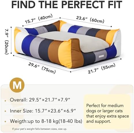 PETNOVO Dog Bed, Cute Rainbow Design, Washable Removable Cover, Non-Slip