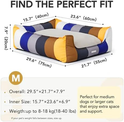 PETNOVO Dog Bed, Cute Rainbow Design, Washable Removable Cover, Non-Slip