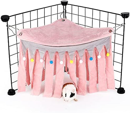 Guinea Pig Hideout - Guinea Pig Corner Hideout, Three-Sided Fringes, Triangle Top and Washable Hides, Suitable Hides for Rabbit and Other Small Pets, No Metal Fences, Pink
