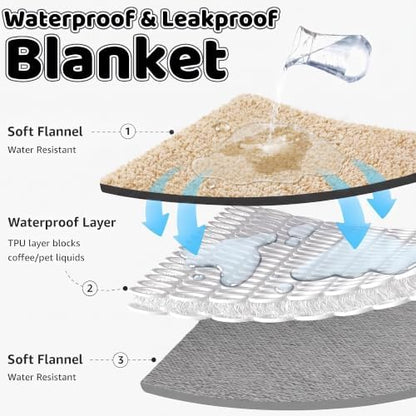 Waterproof Dog Blanket Reversible Pet Bed Cover Puppy Fluffy Cream Blankets Leakproof Sofa Couch Cover Cat Pet Blanket for Warm Washable-L