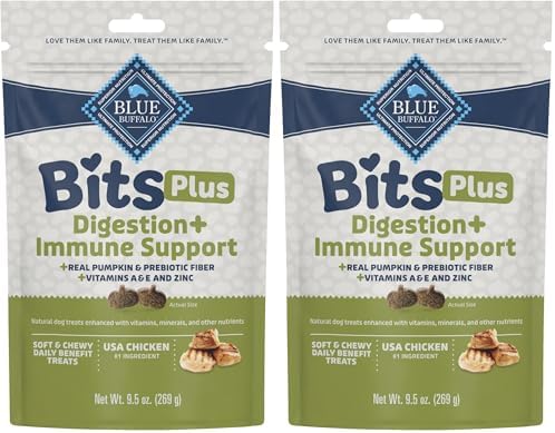 Blue Buffalo Blue Bits Plus Digestion and Immune Support Dog Treats, Chicken, 9.5-oz. Bag (Pack of 2)