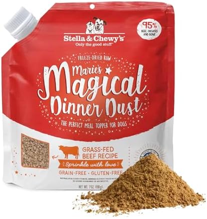 Stella & Chewy’s Freeze-Dried Raw Marie's Magical Dinner Dust – Protein Rich, Grain Free Dog & Puppy Food Topper – Grass-Fed Beef Recipe – 7 oz Bag