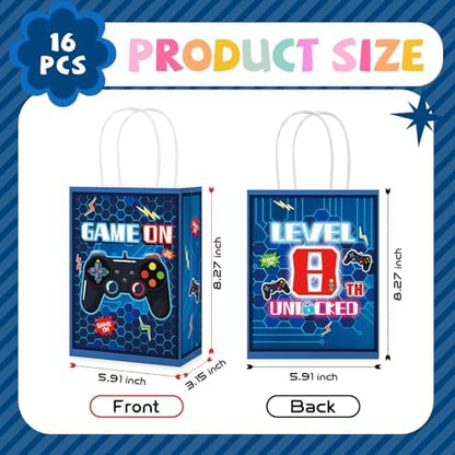 Greencian 16Pcs 8th Video Game Birthday Party Favor Bags Blue Goodie Bags