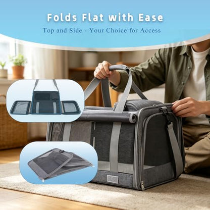 Pet Carrier for Medium-Small Cats, Collapsible Cat Carrier and Soft-Sided Pet Carrier for Cats and Small Dog Up to 17lbs, Stress-Free Travel with Privacy Cover, Travel Bag L18.9”X11.42”X11.42”