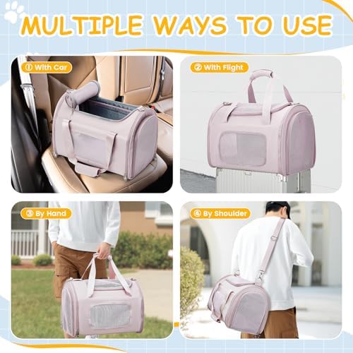 Cat Carrier Soft, Pet Dog Carrier Soft-Sided Airline Approved,Pink