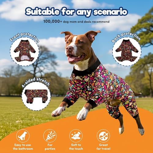 LovinPet Pet Pajamas for Pit Bulls, Dog Pjs, Decoupage Ink Print, Black, M