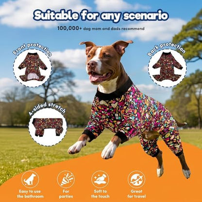 LovinPet Pet Pajamas for Pit Bulls, Dog Pjs, Decoupage Ink Print, Black, M