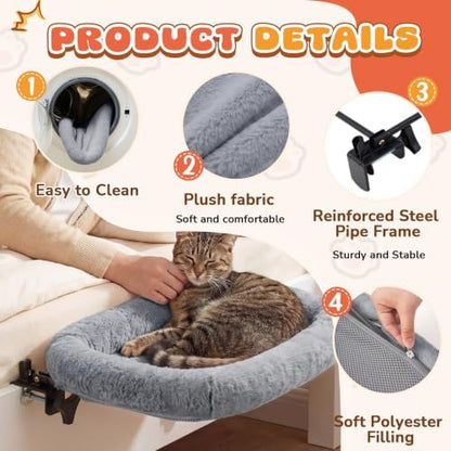 Lewtemi Bedside Pet Bed, Hanging Cat Hammock Attached to Bed or Desk, Gray