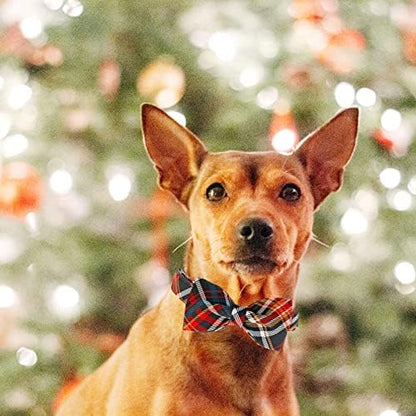 Lionheart glory Christmas Dog Bow Collar Plaid Bow Dog Collar Girl or Boy Dog Bow Tie Collar Pet Gift Adjustable Dog Collar for Small Dog
