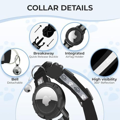 Breakaway AirTag Cat Collar, Reflective Cat Tracker Collar with Bell