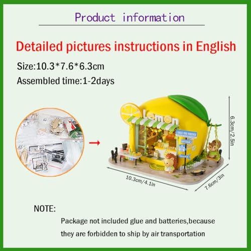 Mini Dollhouse Kit DIY Wooden Assembly Mini Forest Fruit Series Little House Building Model Adult Assembly Kit Creative Home Decor (Little Hedgehog Fresh Lemon Drink Shop)