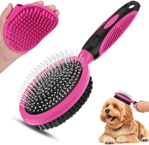 2PCS Pet Grooming Tools - Double-Sided Brush for Shedding and Bathing, Suitable for Short/Long Haired Dogs Cats and Horses, Deshedding Dog Brush, Mane & Tail Combs for Horses - Pet Supplies (Pink)
