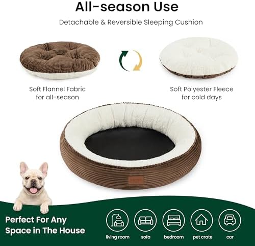 Love's cabin Round Donut Cat and Dog Cushion Bed, 30in Pet Bed for Medium or Large Dogs, Anti-Slip & Water-Resistant Bottom, Soft Durable Fabric Pet Beds, Washable Calming Cat Bed, Dark Brown