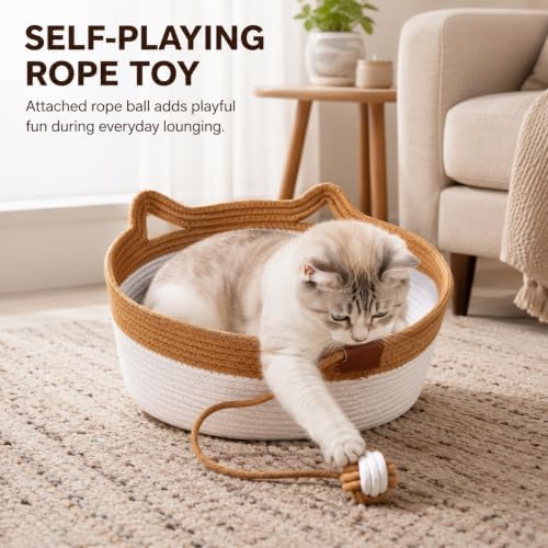 Large Instinct Basket Stimuli Cat Bed, Handwoven Cotton Rope Cat Basket