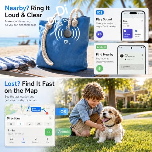 Air Tags for Android, Air Tags-4 Pack Work Compatible with Apple Find My & Google's Find Hub, Smart Tag Item Finders IP68 Waterproof Replaceable Battery for Wallet, Luggage, Backpack, Keys (2026 New)