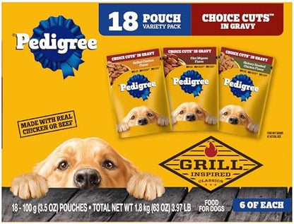 Pedigree Choice Cuts Wet Dog Food Pouch, Grill Inspired, 3.5 oz, 18 Count